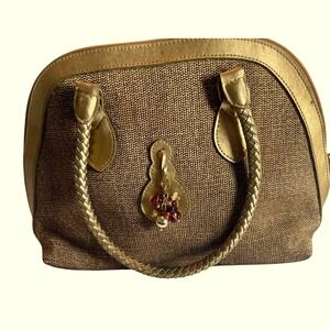 Vintage Bags by Marlo Woven Structured Satchel‎ Gold Braided Handles & Charm